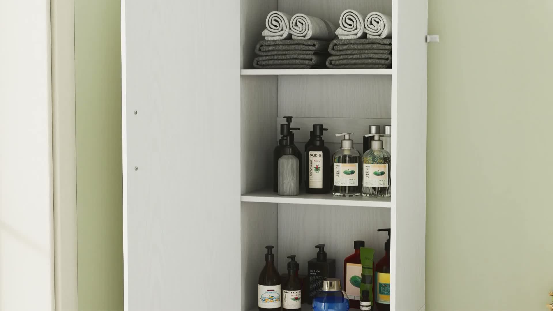 HOMCOM Badezimmerschrank Badschrank hoch schmal mit 2 Türen Produktbild-Vorschau 7