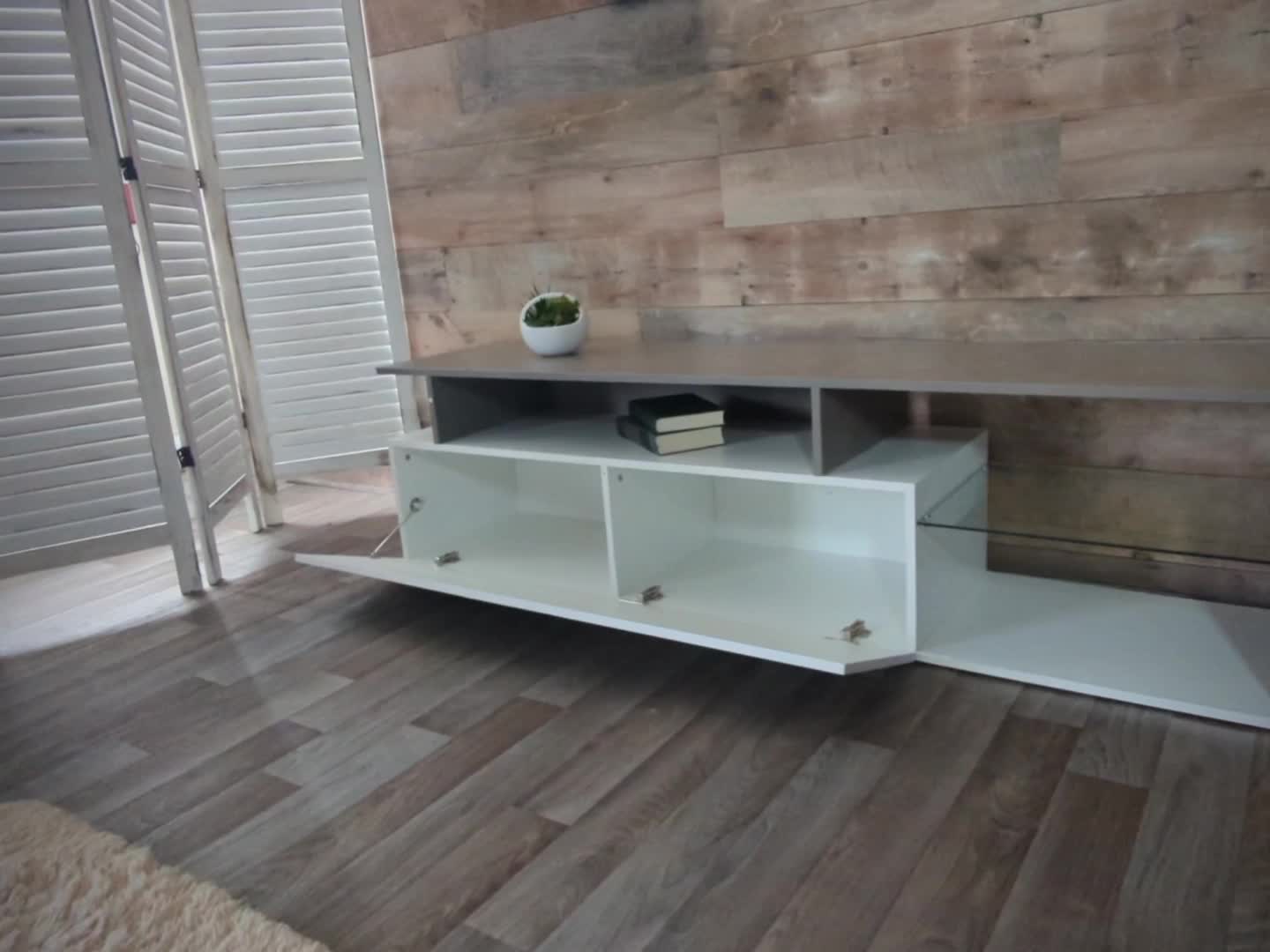 TV-Lowboard Schrank 47x170x40cm Weiss Beton Holz Produktbild-Vorschau 7