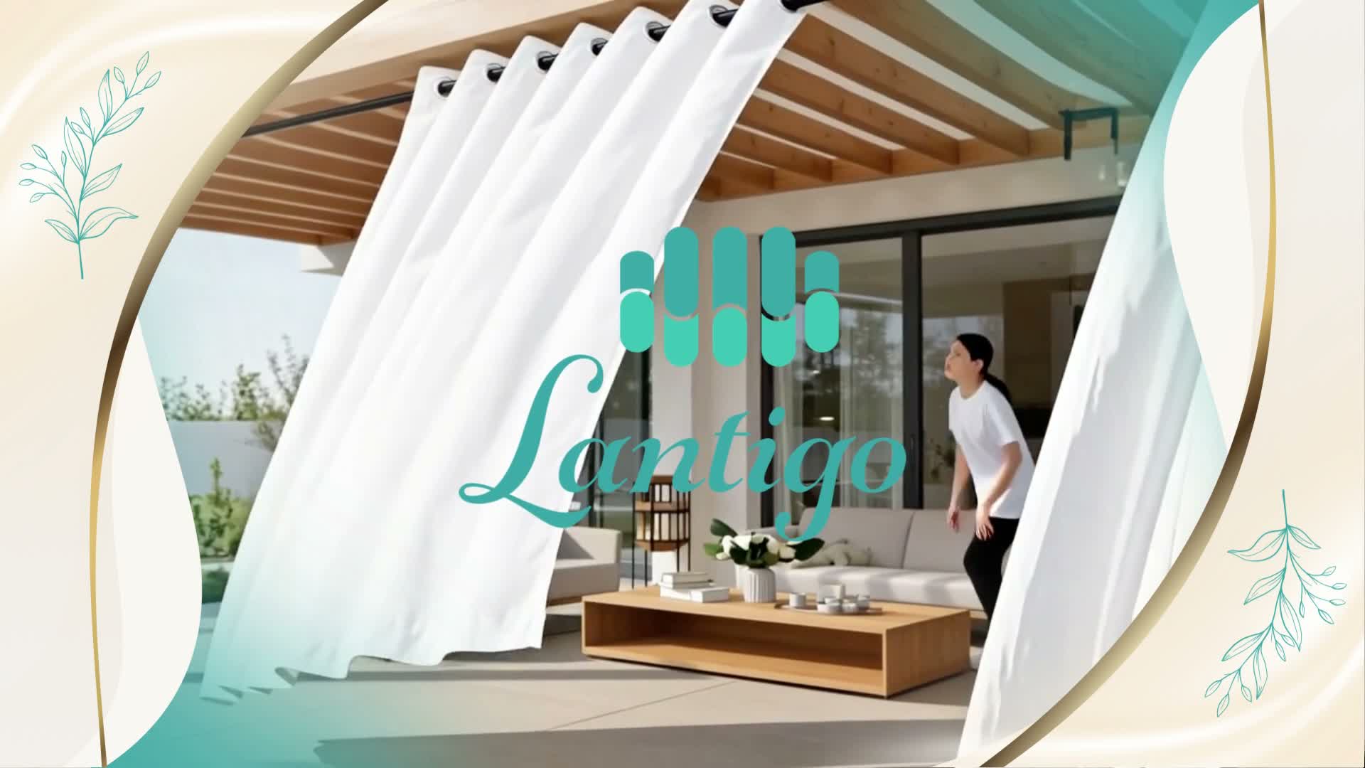 Lantigo Rideau extérieur Jaune 155x180 cm imperméable | Voir les images du produit 7