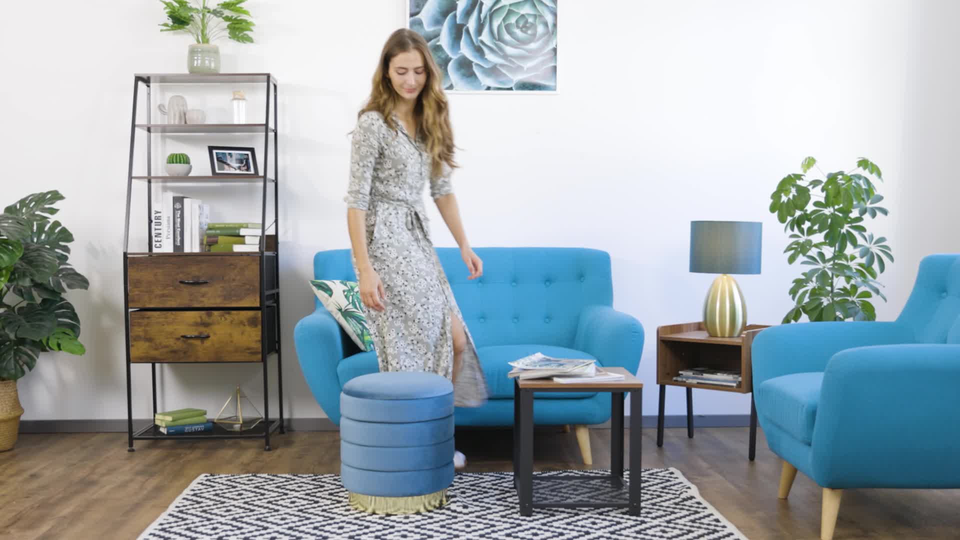 Relaxdays Samthocker mit Stauraum, rund, Hocker Samt, Produktbild-Vorschau 7