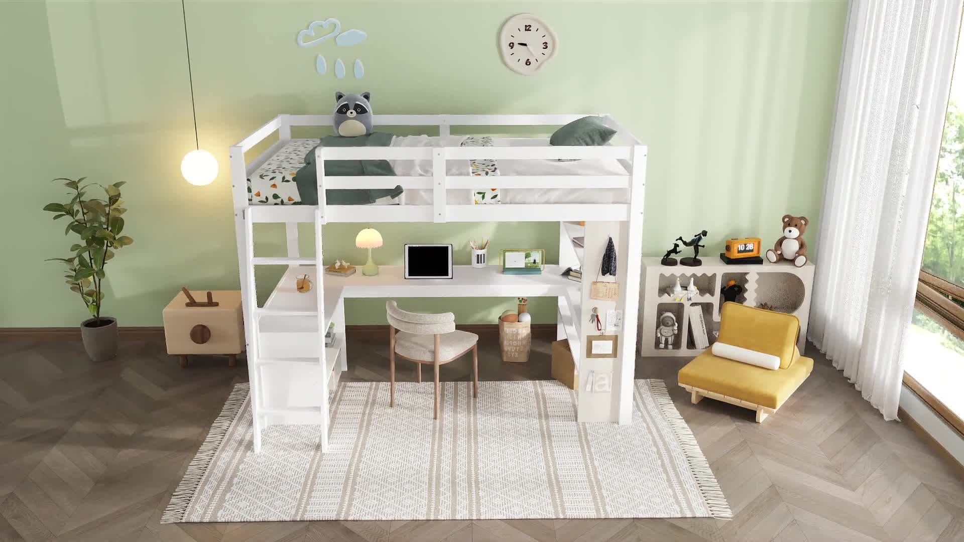 Flieks Kinderbett Hochbett 90x200cm mit Schreibtisch und Produktbild-Vorschau 7