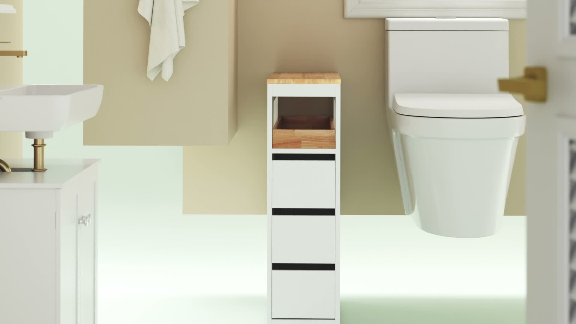 SoBuy Badezimmerschrank Schmal mit 3 Schubladen – Produktbild-Vorschau 7