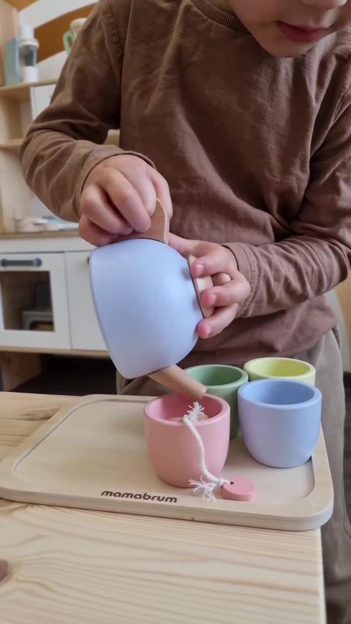 Set da tè in legno per bambini con vassoio e tazze, set da Anteprima dell’immagine prodotto 7