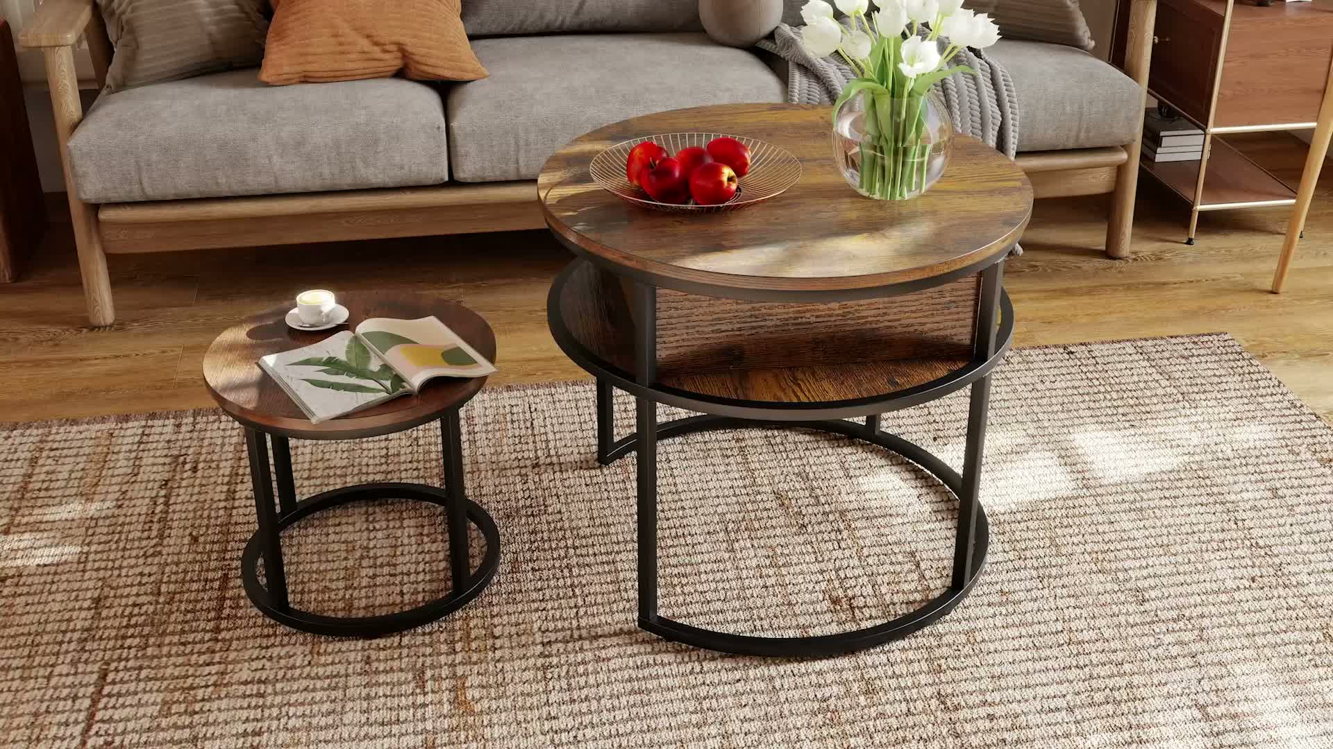 2er Set Rund Couchtisch, Höhenverstellbar, Beistelltisch Produktbild-Vorschau 7