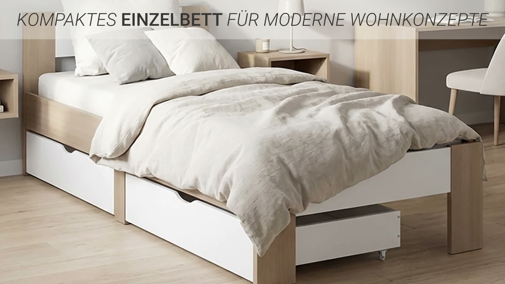 Homestyle4u Holzbett 90x200 mit 2 Schubladen Eiche Natur Produktbild-Vorschau 7