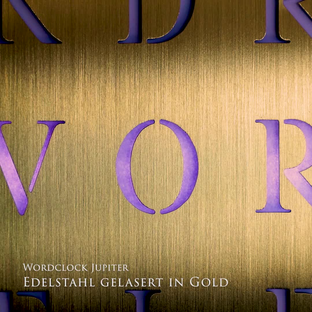 WordClock Jupiter Edelstahl gelasert in Gold - elegante Produktbild-Vorschau 7