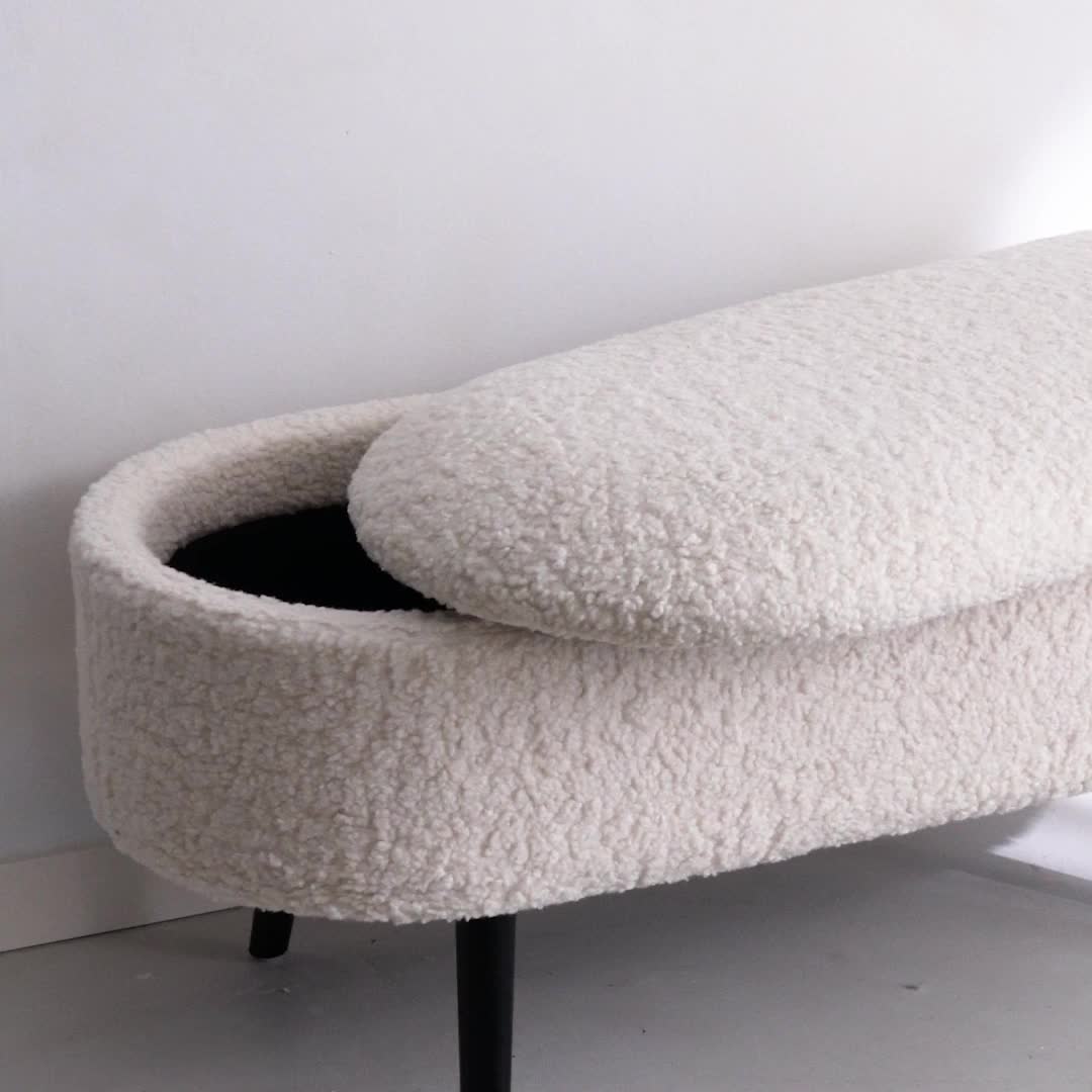 Cassapanca con rivestimento bouclé, Ecrù Anteprima dell’immagine prodotto 7
