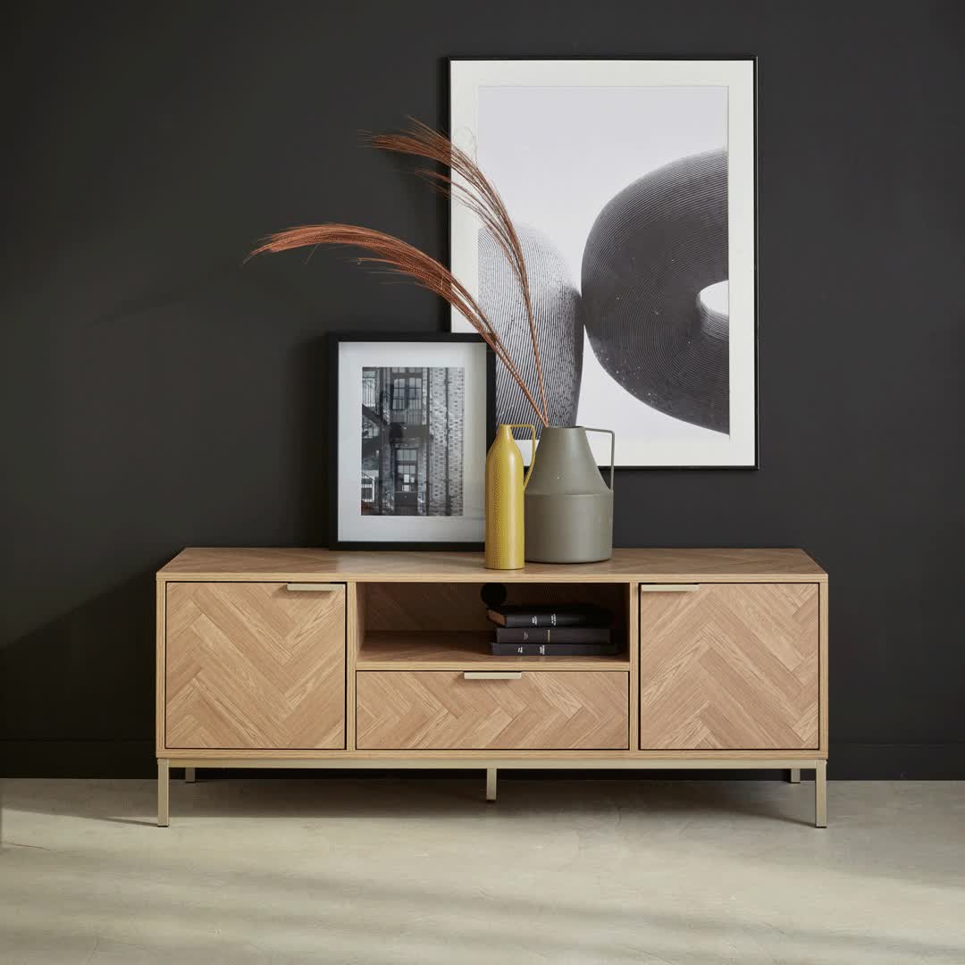 sweeek - TV-Möbel mit Holzdekor in Fischgrät Optik - Natur Produktbild-Vorschau 7