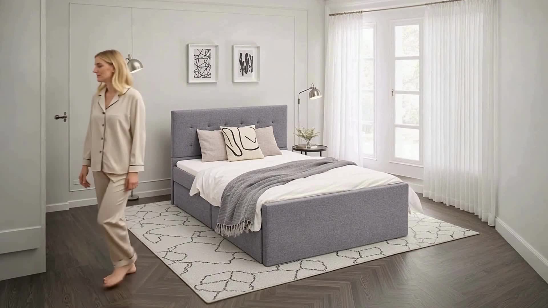Homestyle4u Polsterbett 140x200 Grau Doppelbett Bettgestell Produktbild-Vorschau 7