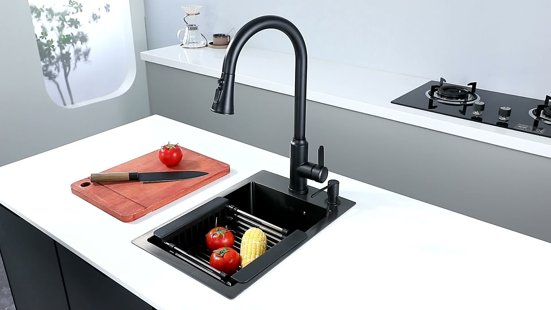 Faizee Home Edelstahlspüle Schwarz SUS304 mit Armatur Produktbild-Vorschau 7