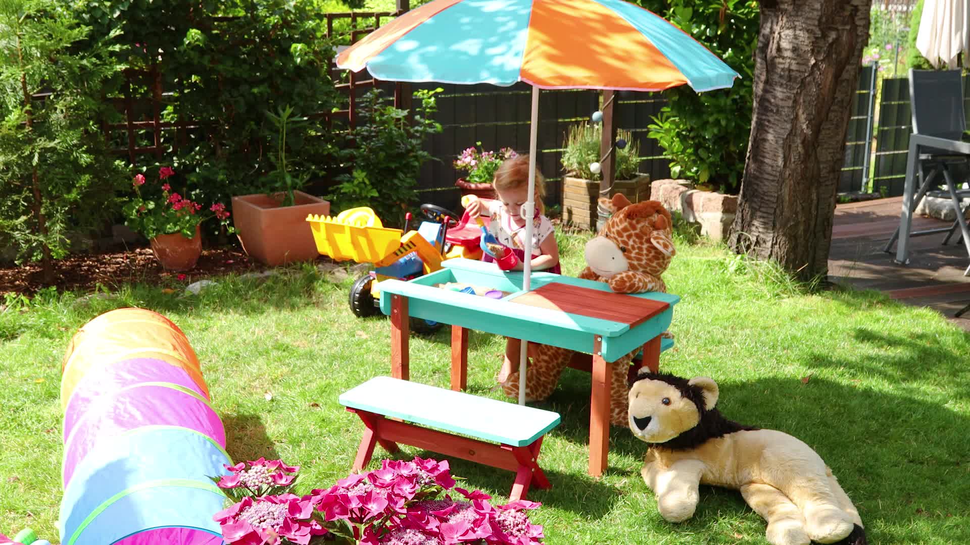 Relaxdays Kindersitzgruppe Garten, Holz, Spieltisch Set aus Produktbild-Vorschau 7