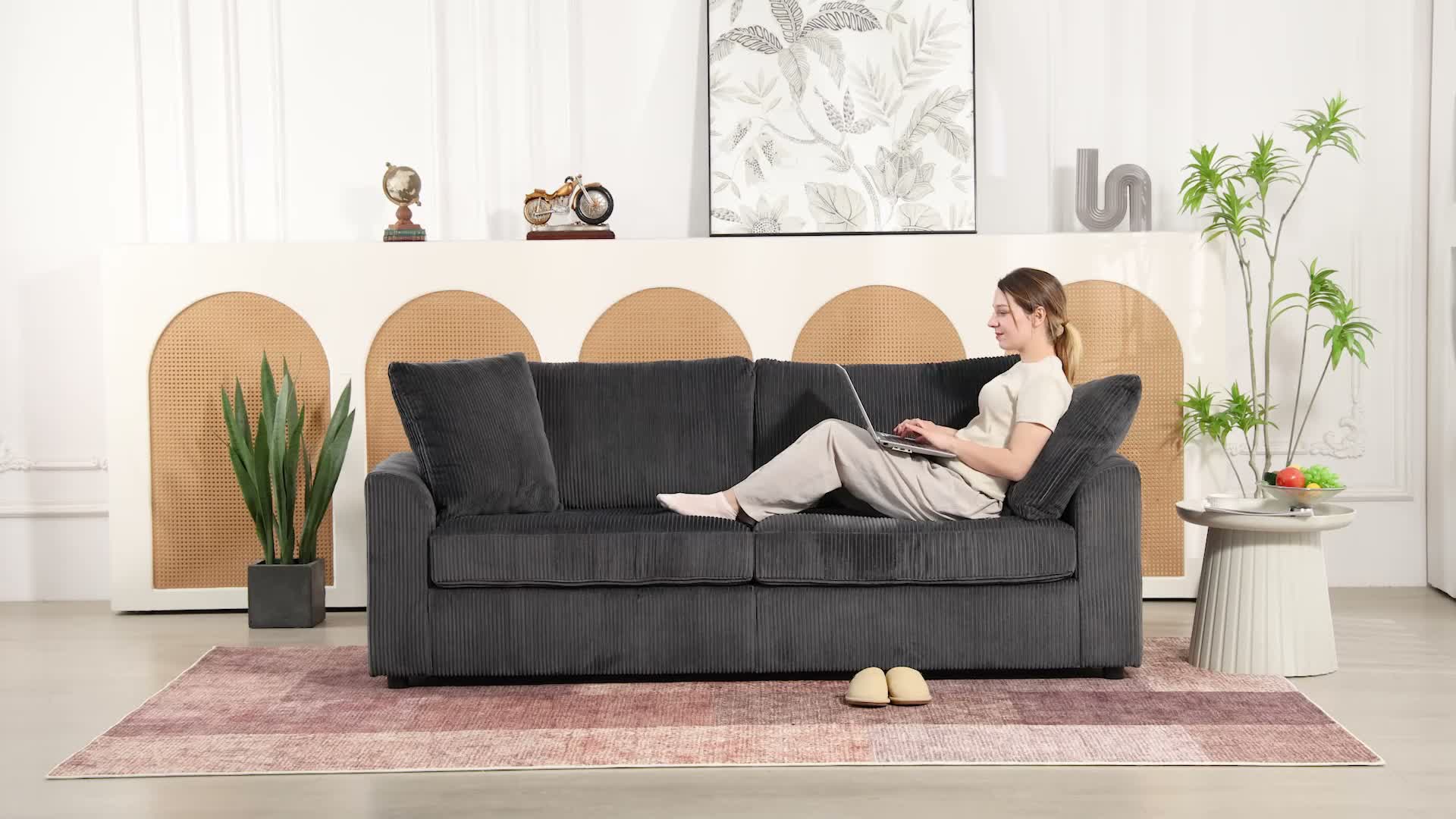 HOMCOM 3-Sitzer-Sofa, Couch mit Armlehnen, Zierkissen, Produktbild-Vorschau 7