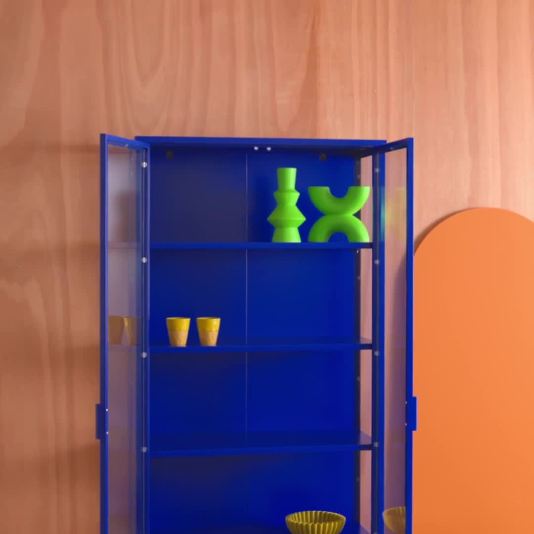 Credenza in acciaio e vetro temperato 2 porte, 180cm, Blu Anteprima dell’immagine prodotto 6