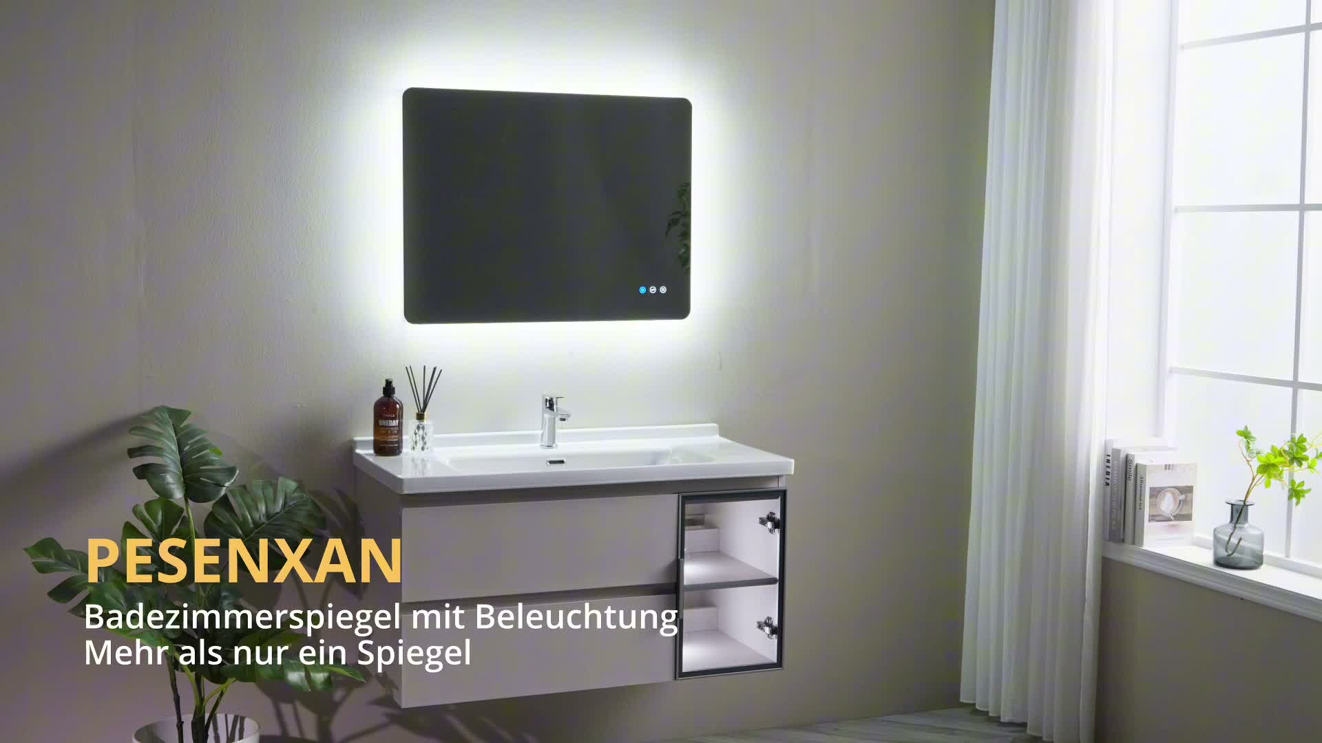 PESENXAN LED-Badspiegel 80x60 cm, 3 Lichtfarben, Produktbild-Vorschau 7