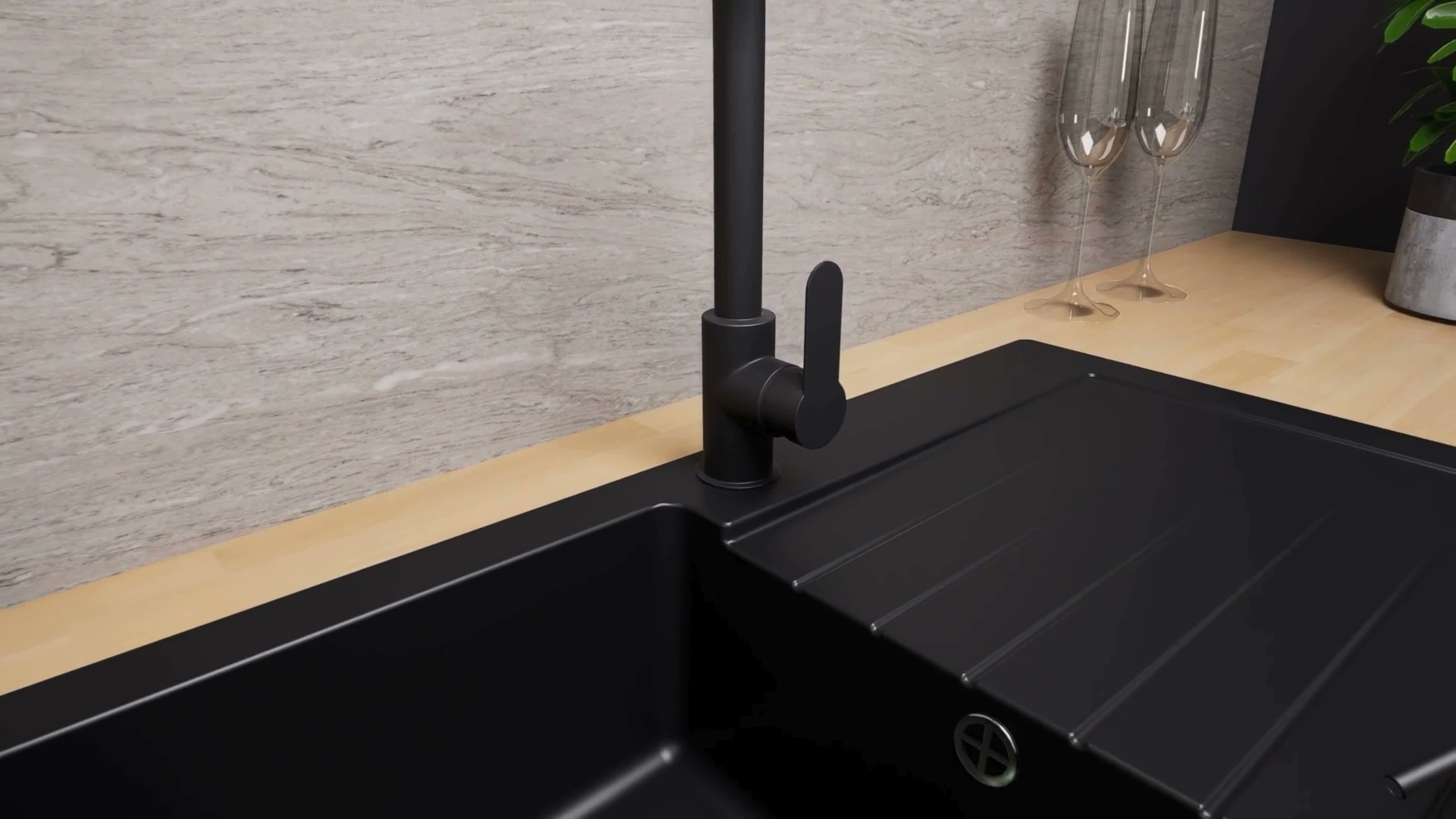 [Granitspüle 76x44 Schwarz]Hochwertig beidseitig Montierbar Produktbild-Vorschau 7