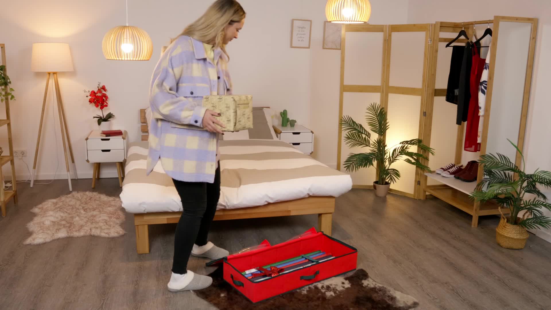 Relaxdays Geschenkpapier Aufbewahrungsbox, 2 Innentaschen Produktbild-Vorschau 7
