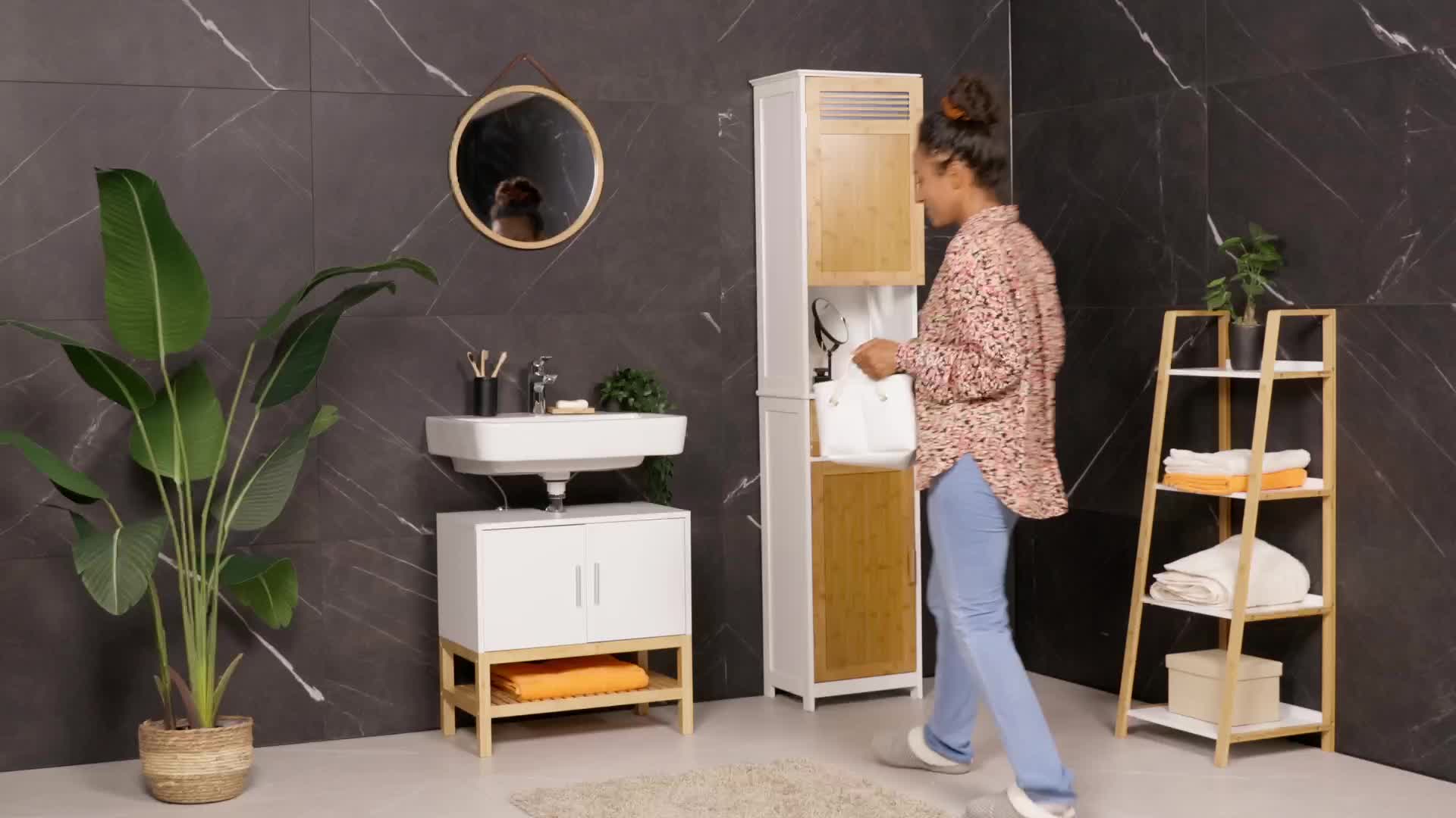 Relaxdays Waschbeckenunterschrank mit Ablage HBT: Produktbild-Vorschau 7
