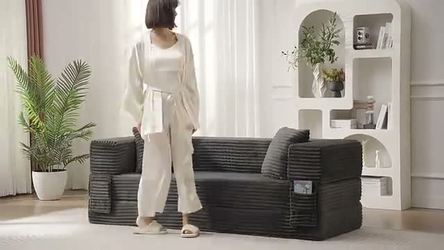 Schlafsofa aus Cord, umwandelbar zum kleinen Doppelbett, Produktbild-Vorschau 7