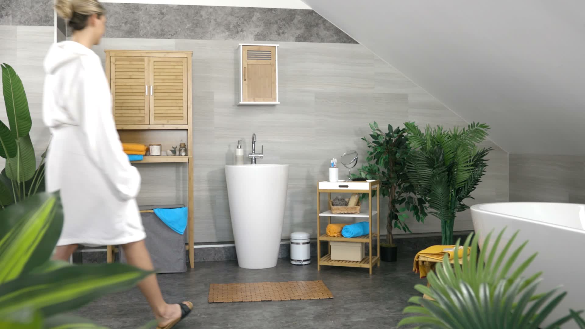 Relaxdays Bambus Hocker, klappbar, Badezimmer Deko, Produktbild-Vorschau 7