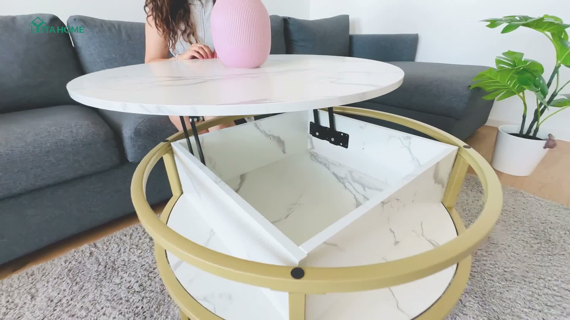 Couchtisch Rund ,Wohnzimmertisch Beistelltisch, Hebeplatte, Produktbild-Vorschau 7