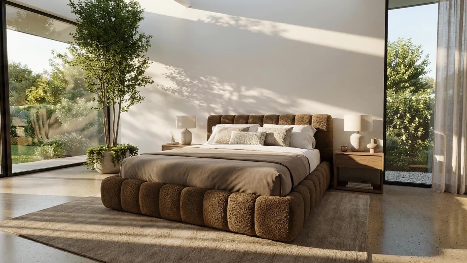 Polsterbett 160x200 cm - Bouclé Stoff - Braun - mit Produktbild-Vorschau 7