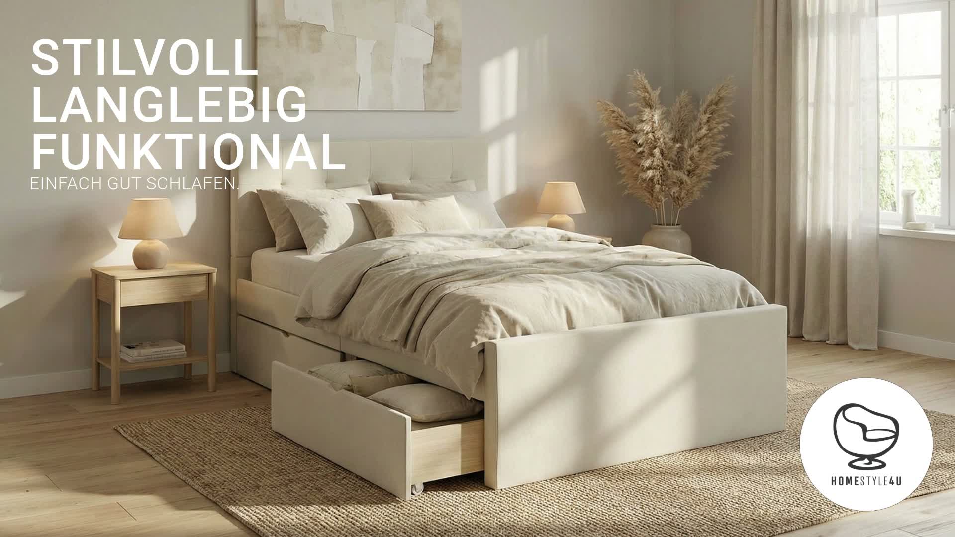 Homestyle4u Polsterbett 120x200 Beige Doppelbett Produktbild-Vorschau 7