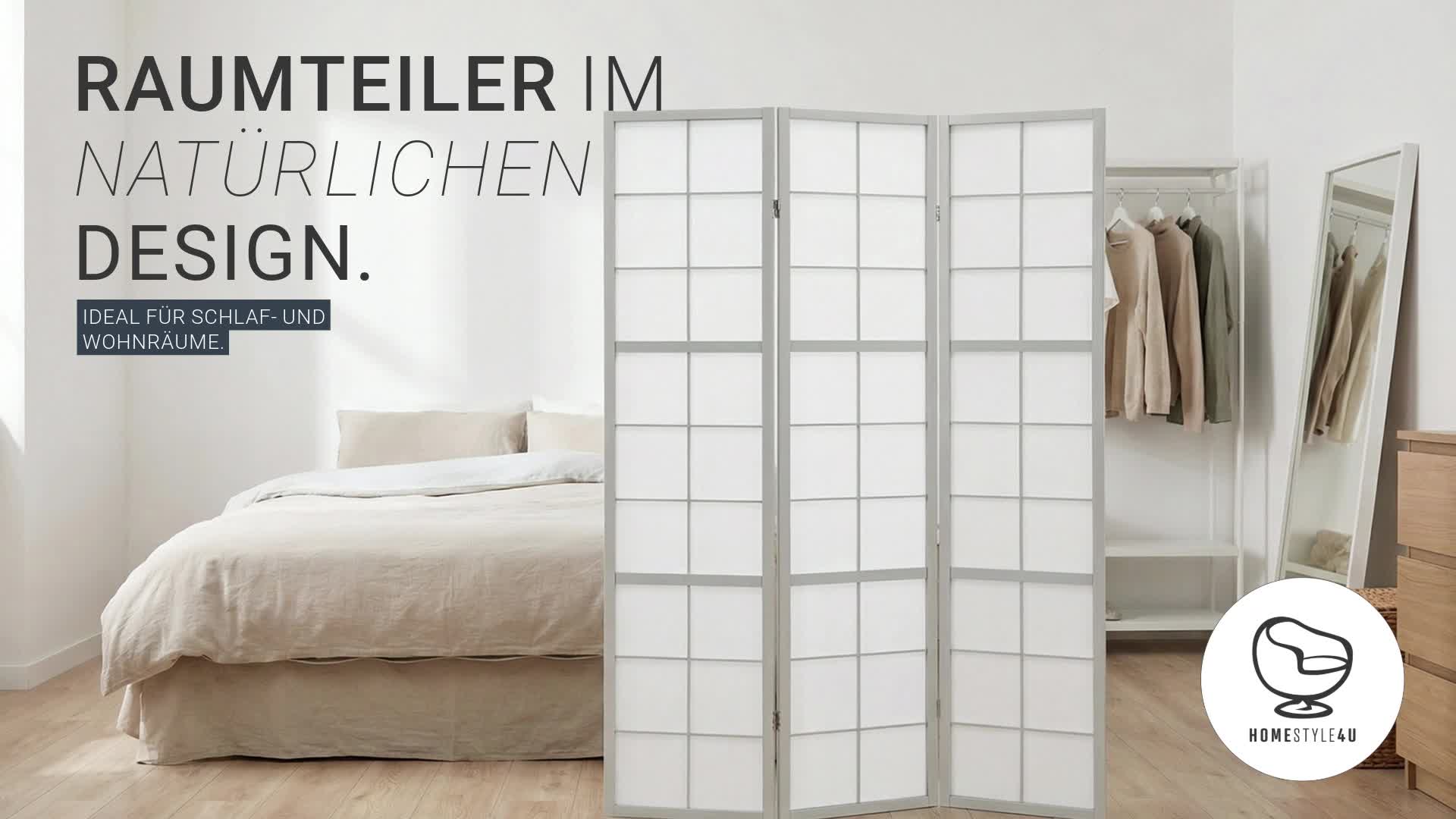 Homestyle4u Paravent Raumteiler 3 teilig Holz Grau Shoji Produktbild-Vorschau 7
