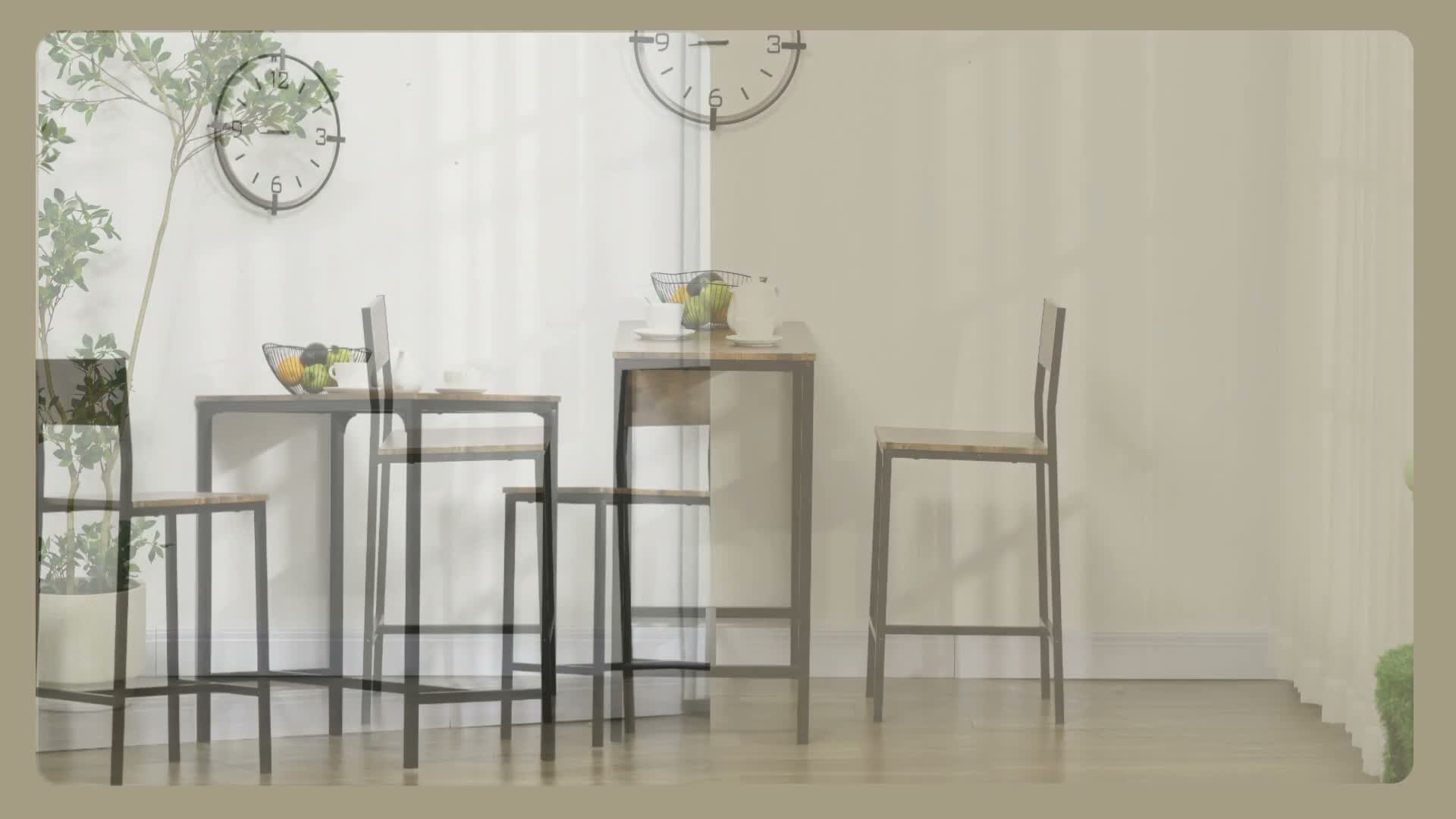 HOMCOM Bartisch Set 3-teilig, Esstisch mit 2 Barhocker, Produktbild-Vorschau 7