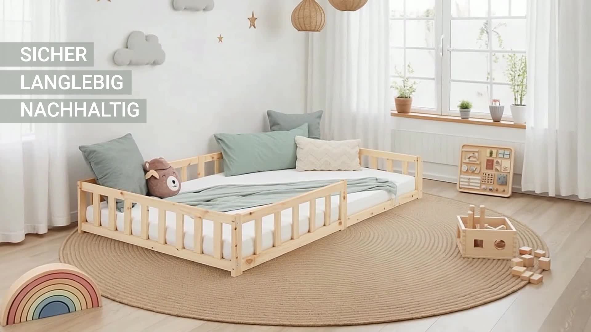 Homestyle4u Kinderbett 120x200 mit Rausfallschutz Natur Produktbild-Vorschau 7
