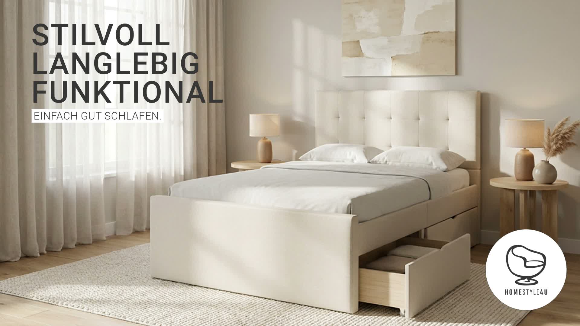 Homestyle4u Polsterbett 90x200 Beige Einzelbett Bettgestell Produktbild-Vorschau 7