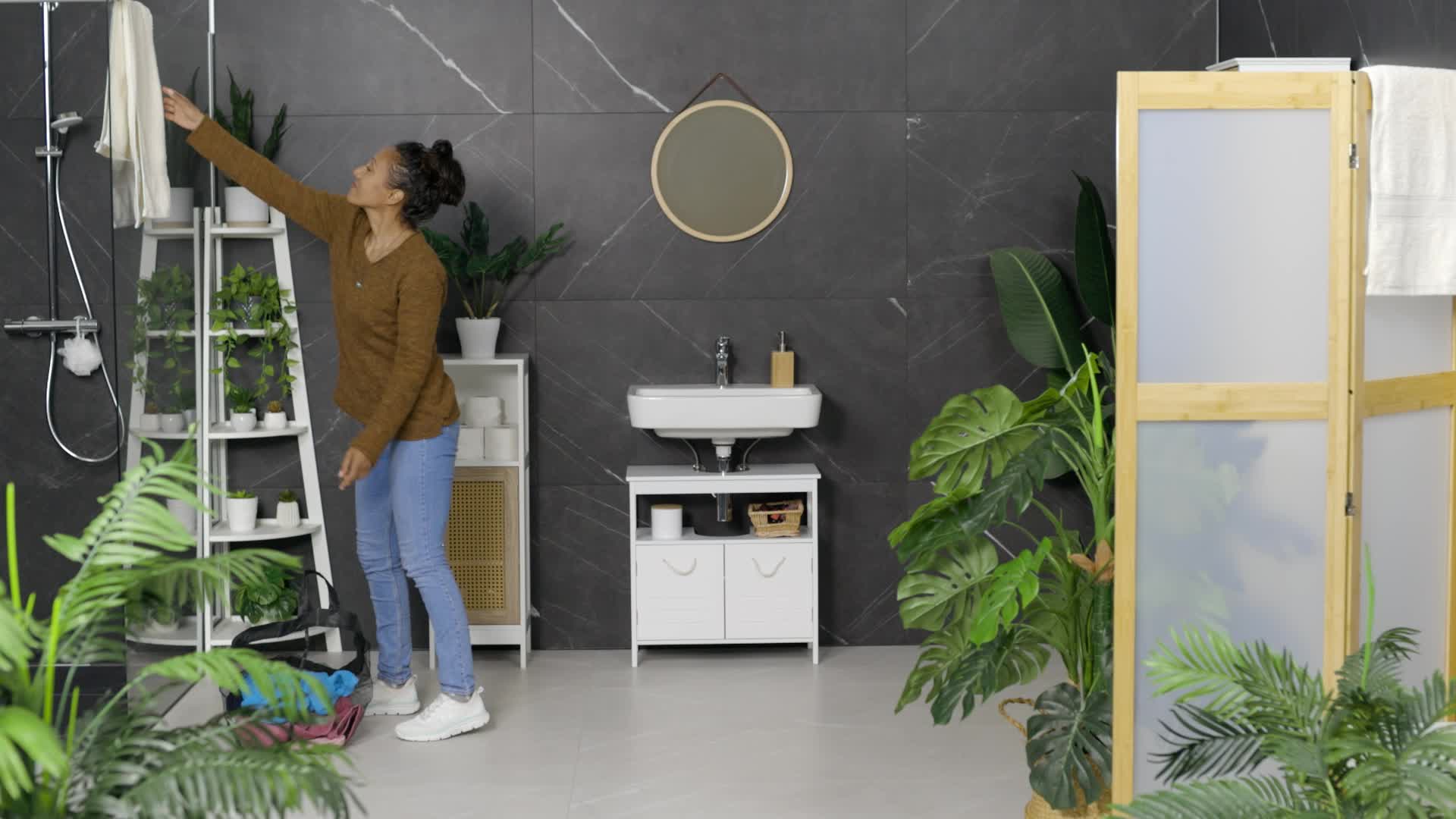 Relaxdays Badezimmerschrank, 3 Fächer, stehend, HBT: 96,5 x Produktbild-Vorschau 7