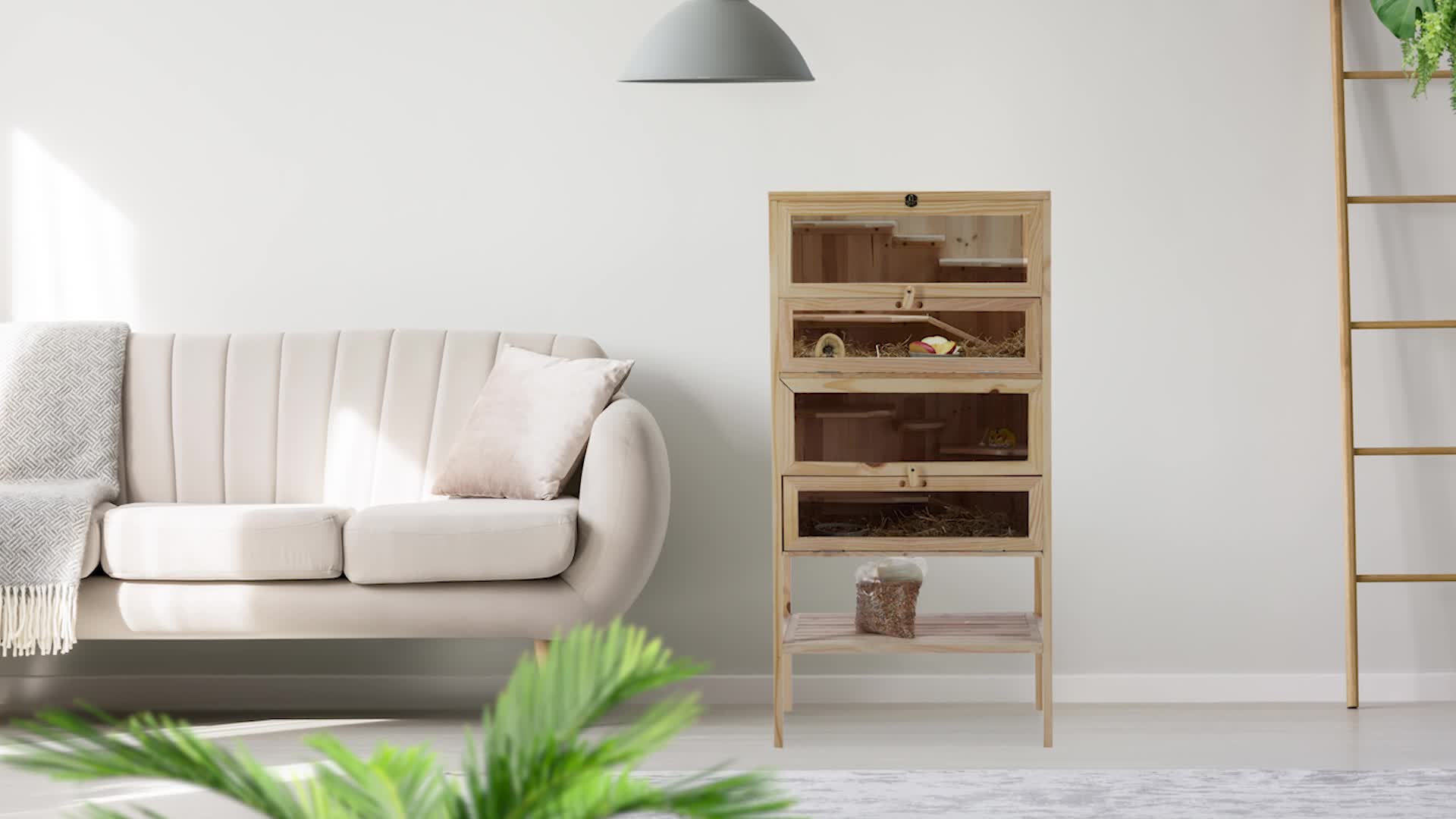 Relaxdays Hamsterkäfig aus Holz, 3 Etagen, Klappen, Produktbild-Vorschau 7