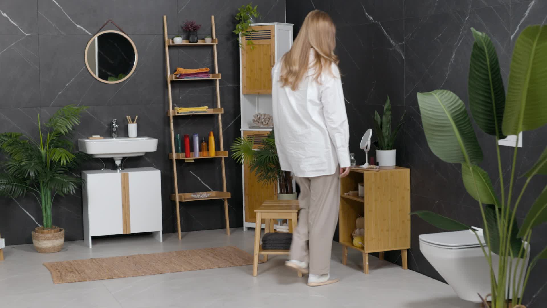 Relaxdays Badhocker mit extra Ablagefläche, Sitzhocker aus Produktbild-Vorschau 7