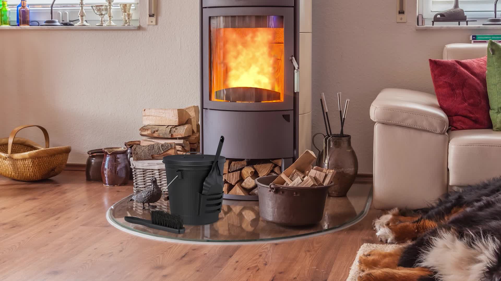 Relaxdays Ascheeimer mit Deckel und Kehrset, 19 L, inkl. Produktbild-Vorschau 7