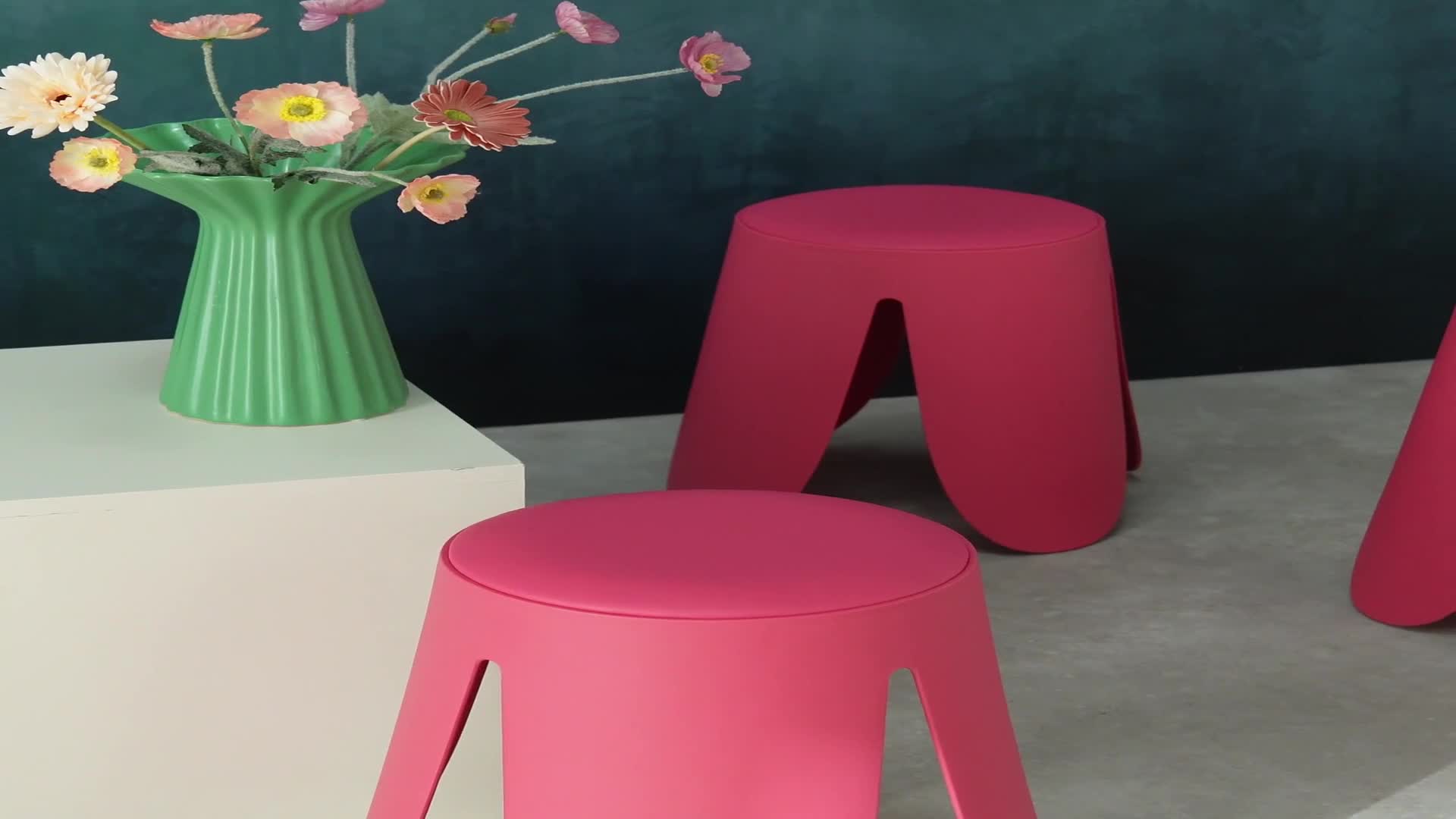 sweeek - 2er-Set stapelbare Hocker mit Kunstleder - Rosa Produktbild-Vorschau 7