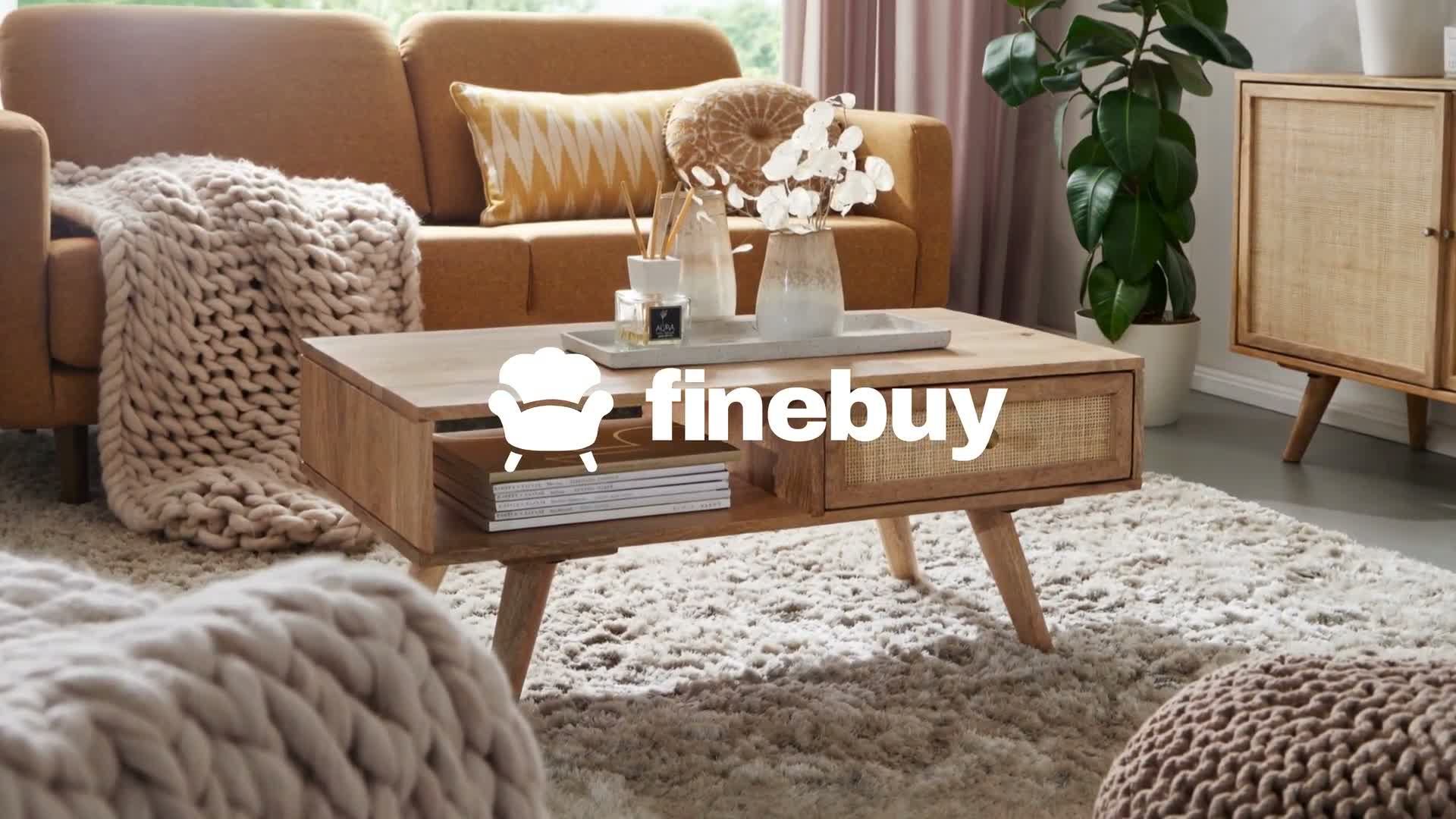 FineBuy Couchtisch 90cm Mango Massivholz / Rattan Produktbild-Vorschau 7