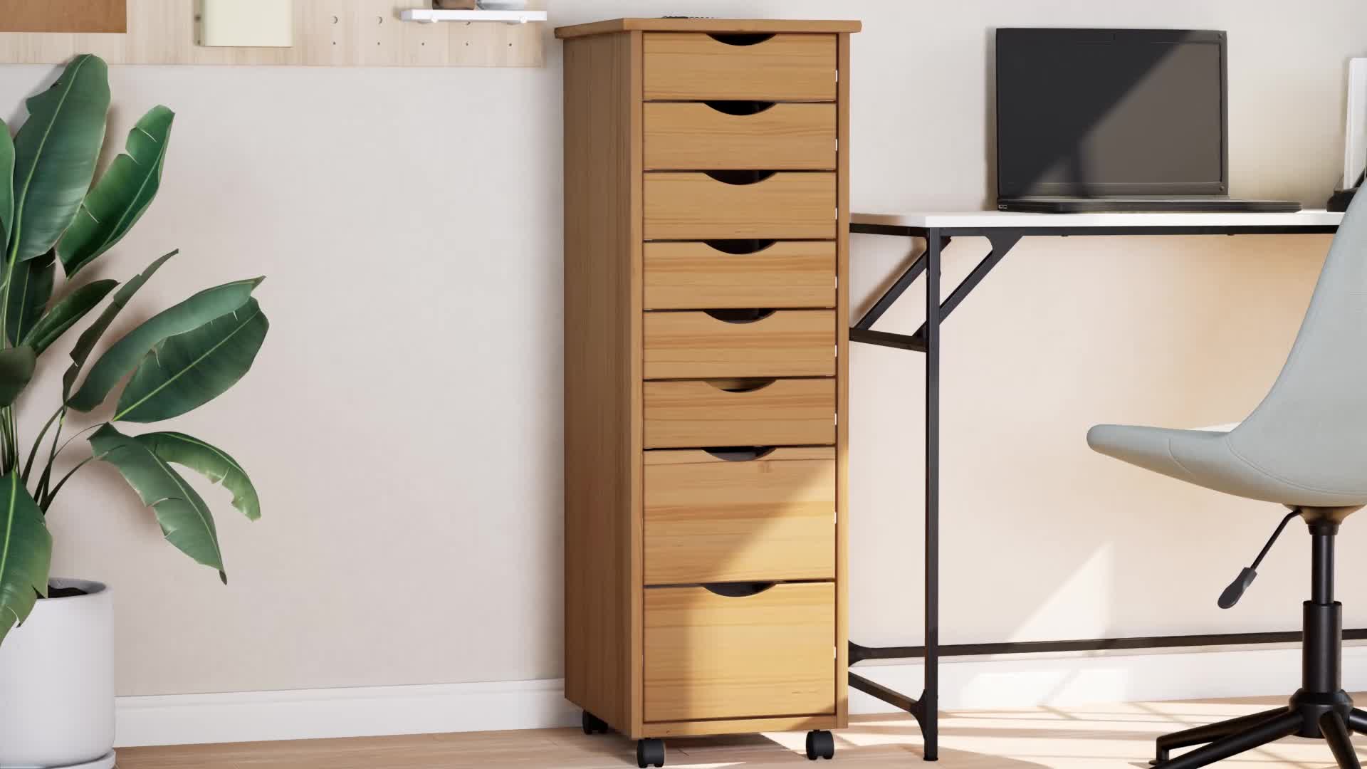 vidaXL Rollschrank mit Schubladen MOSS Grau Massivholz Produktbild-Vorschau 7