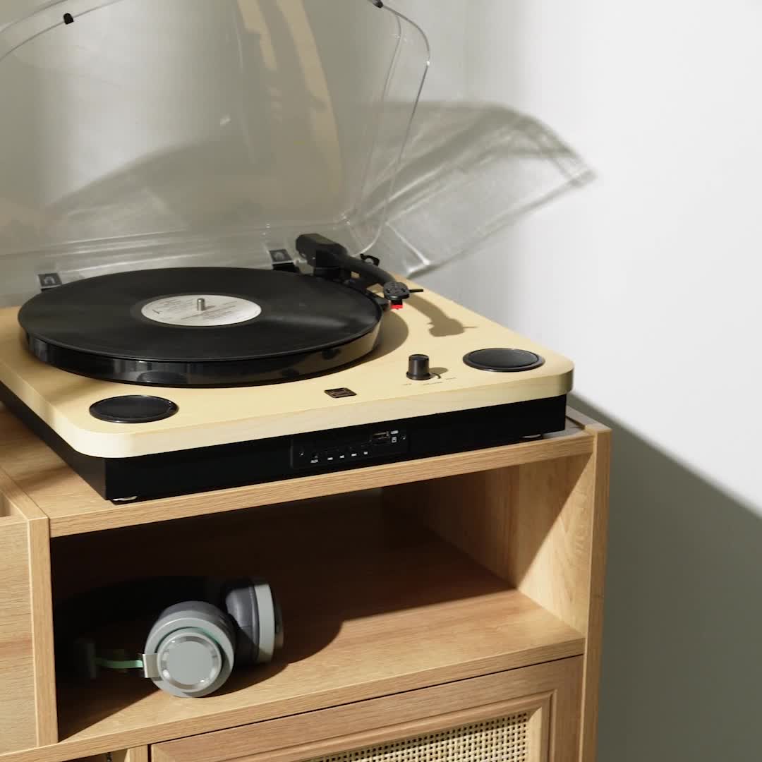 Mobile per vinili con decorazioni in canna e legno, Marrone Anteprima dell’immagine prodotto 7
