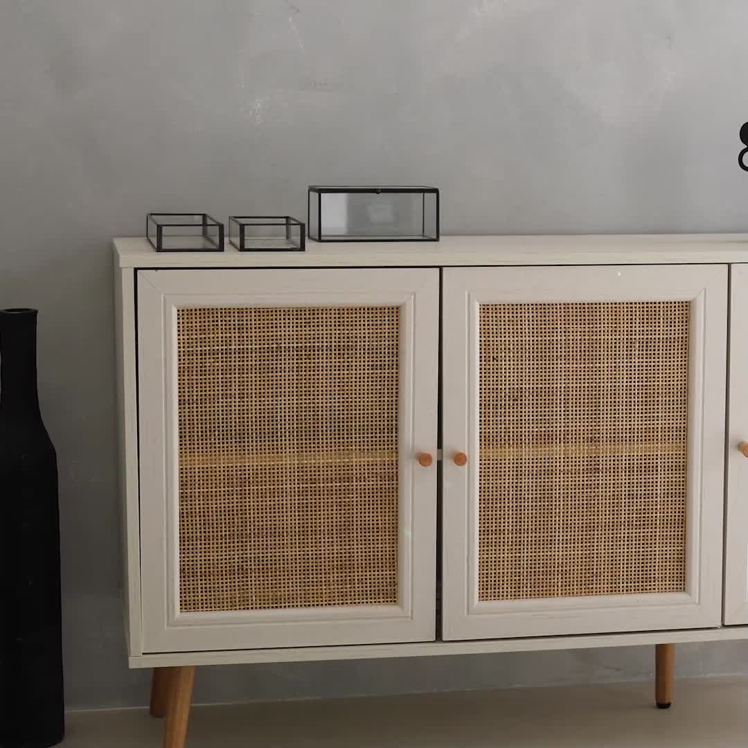 Credenza 3 ante in cannage, 120 cm, Bianco sporco Anteprima dell’immagine prodotto 7