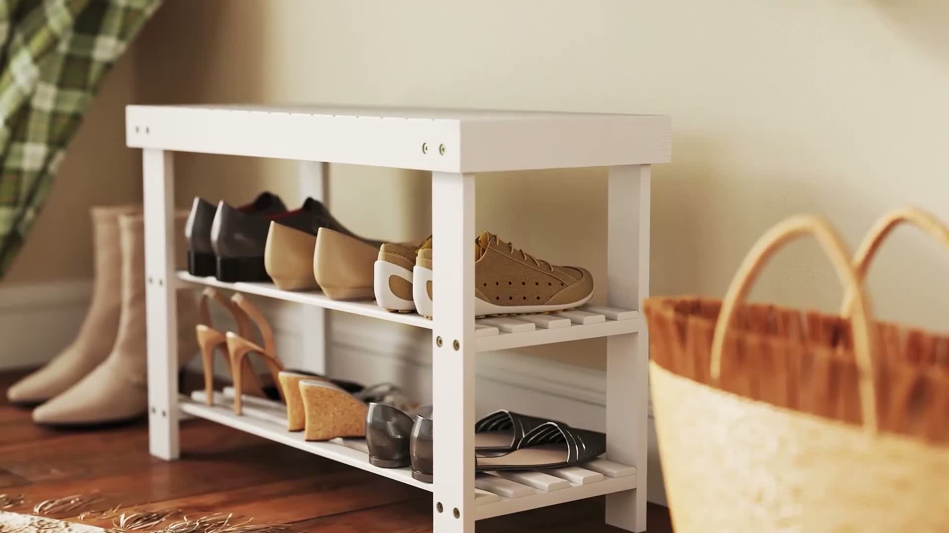 HOMCOM Schuhbank mit Sitzfläche Stauraum 2 Ablagen 70 x 28 Produktbild-Vorschau 7