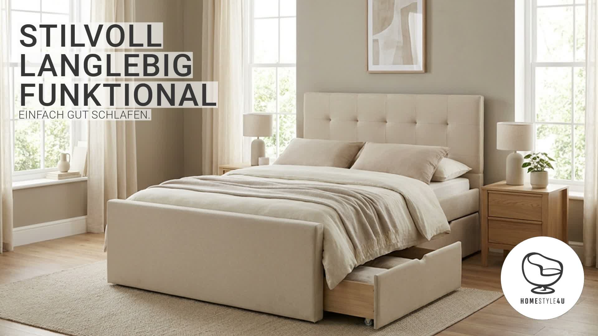 Homestyle4u Polsterbett 140x200 Beige Doppelbett Produktbild-Vorschau 7