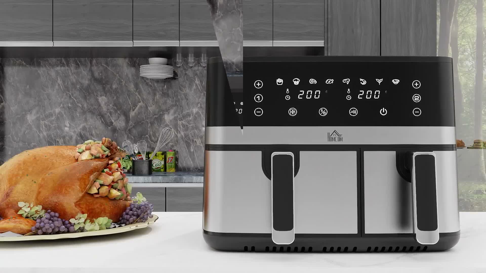 HOMCOM Heißluftfritteuse 8,5L Fritteuse mit Doppelkammer 8 Produktbild-Vorschau 7