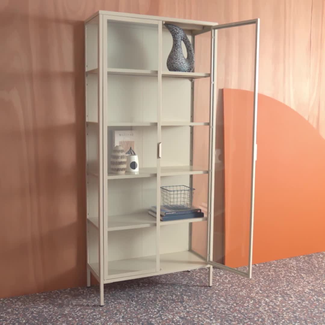 Credenza in acciaio e vetro temperato 2 porte, 180cm, Beige Anteprima dell’immagine prodotto 7