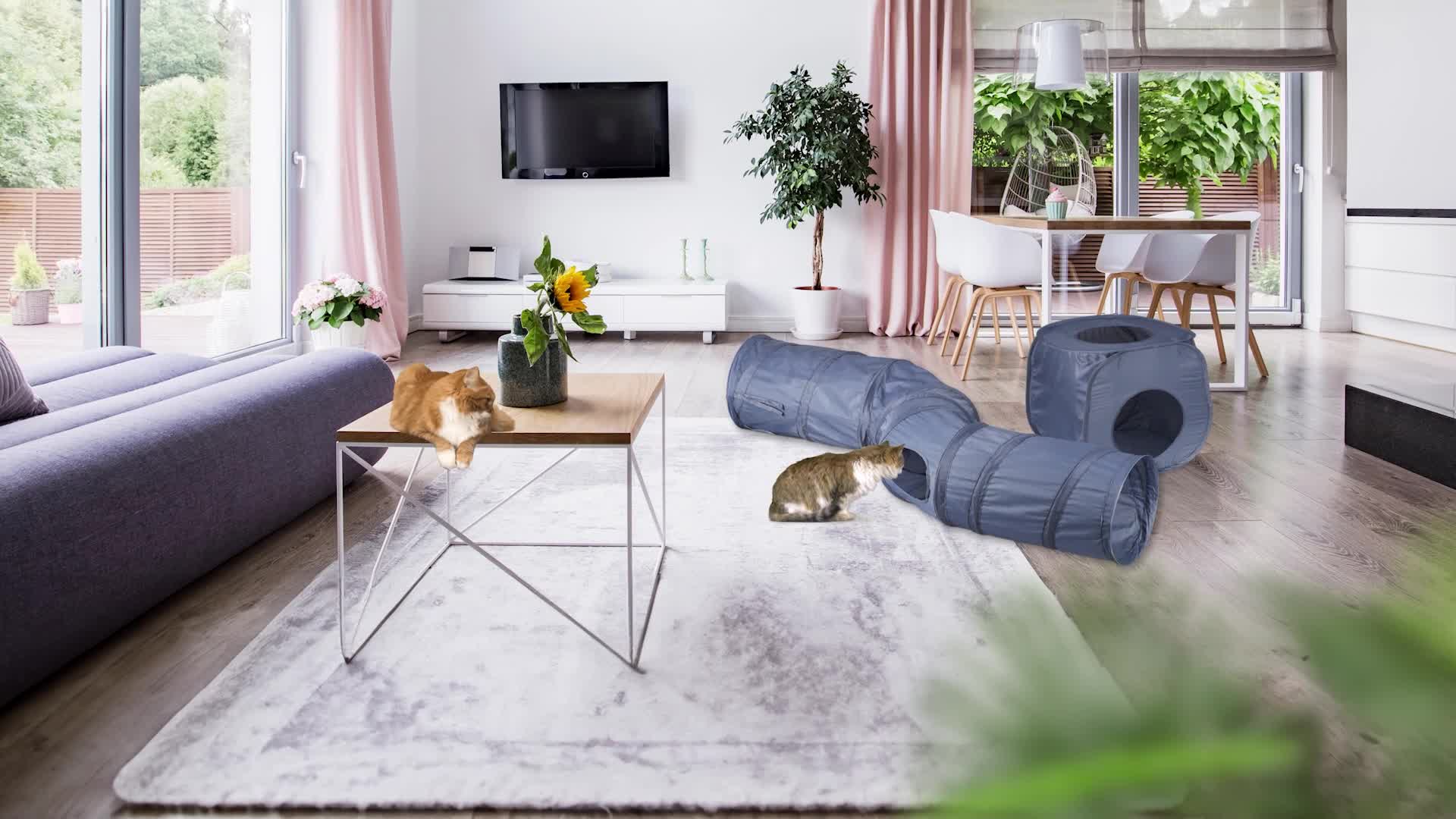 relaxdays Faltbarer Katzentunnel mit Katzenhöhle Produktbild-Vorschau 7