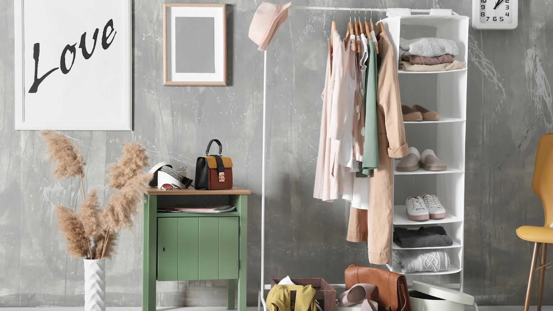 Relaxdays Hängeregal Kleiderschrank, 6 Fächer, Stoff, HBT: Produktbild-Vorschau 7