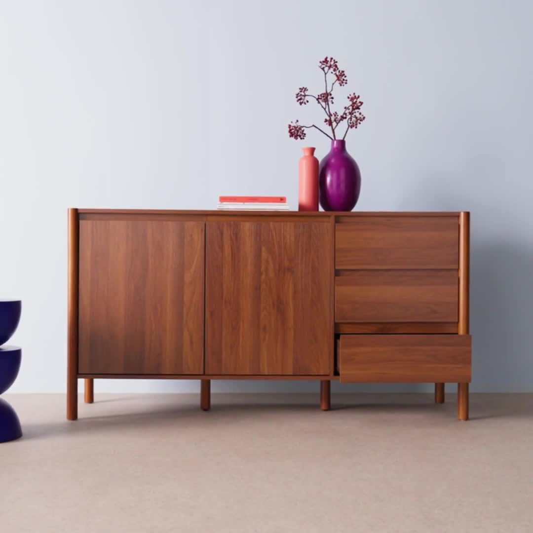 Credenza decorazione legno 2 ante 3 cassetti 150cm, Noce Anteprima dell’immagine prodotto 7