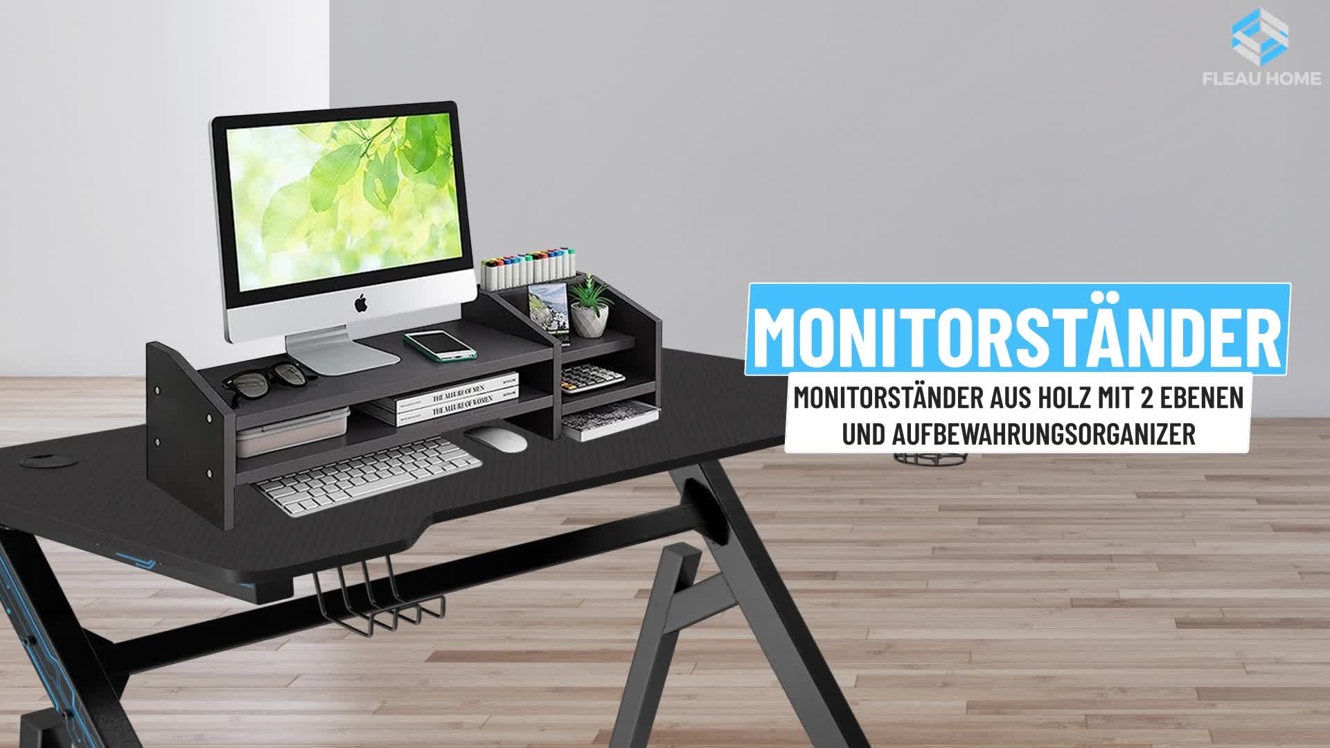 Fydeamer Monitorständer Aus Holz - Höhenverstellbar Mit Staufach Bis 15kg