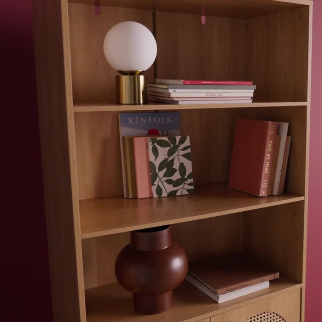 Libreria in legno e cannucciato con 2 ante a 4 livelli, Anteprima dell’immagine prodotto 7