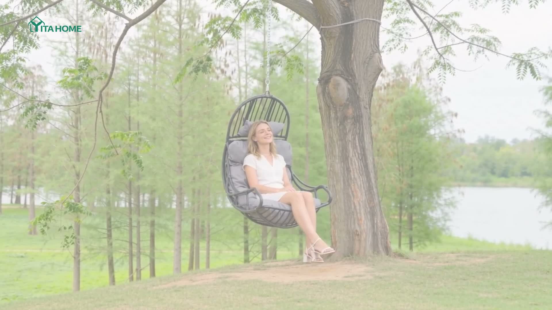 YITAHOME Hängesessel mit Kissen & Getränkehalter, Rattan Produktbild-Vorschau 7