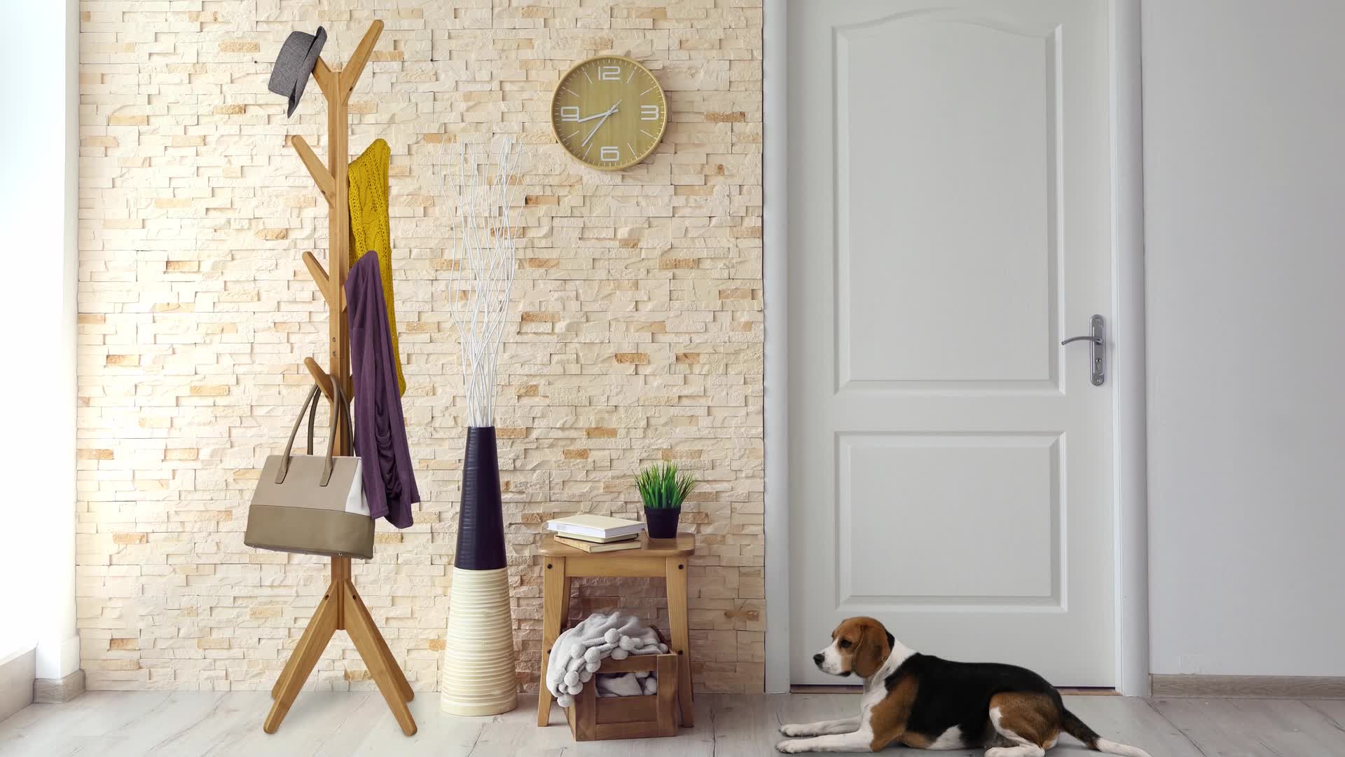 Relaxdays Garderobenständer Bambus, Jackenständer mit 8 Produktbild-Vorschau 7